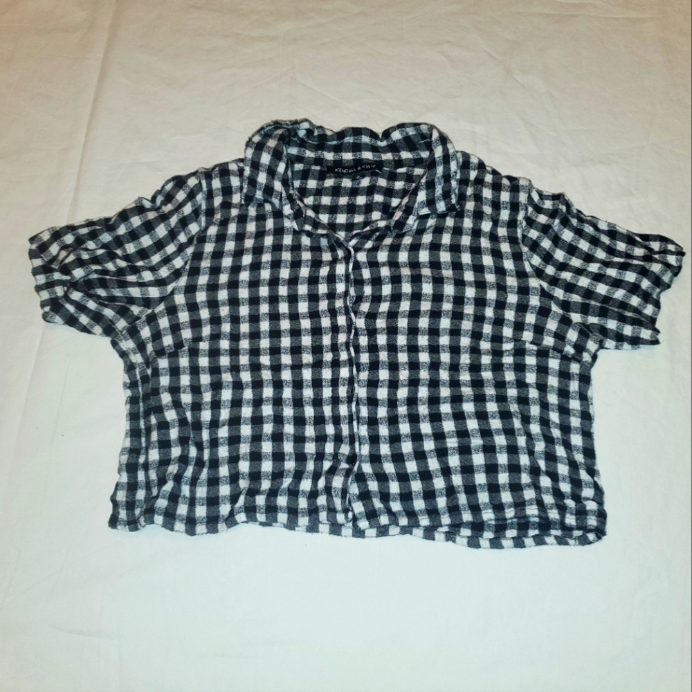 Kendall And Kylie Checkered Black and White Shirt Button front Cropped